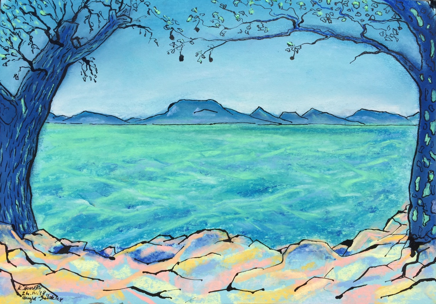 Balatonmeer II, 2018 - pastel, Oost-Indische inkt op papier.
