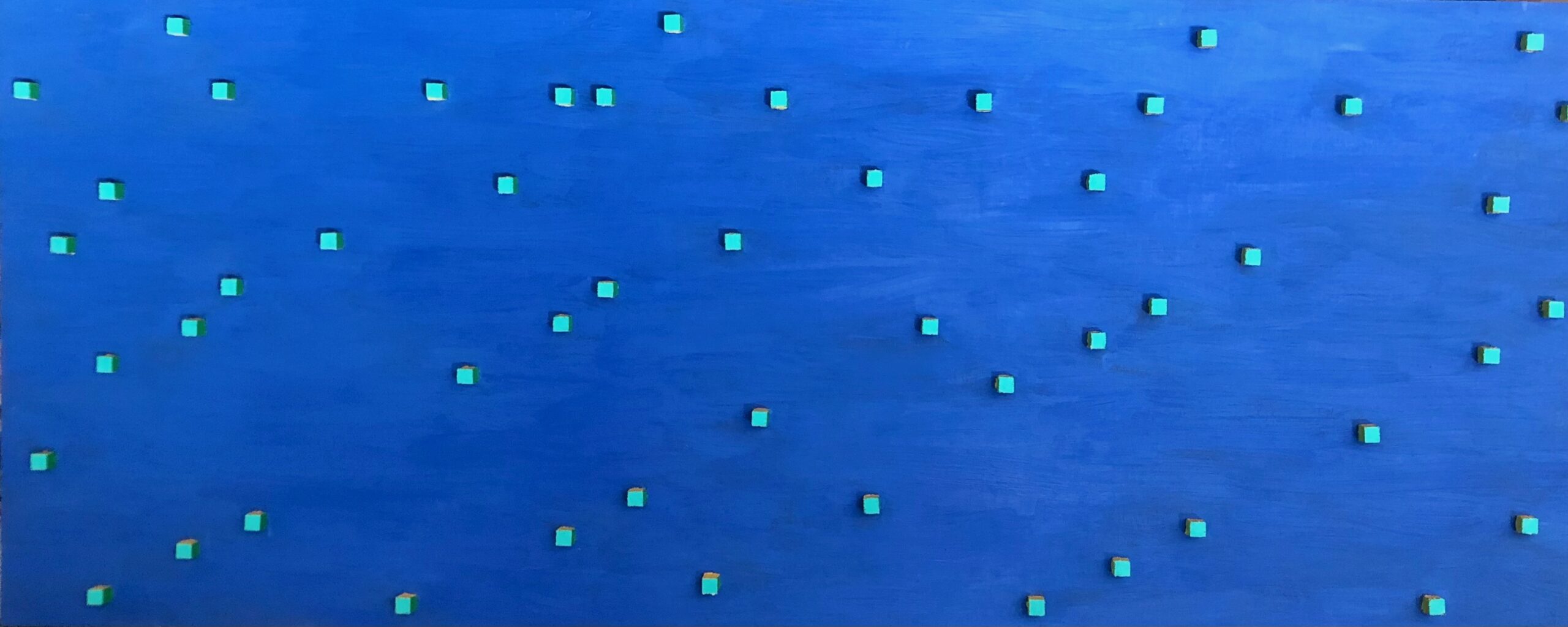 Blauw, 2004 - olieverf op paneel, 49.5 x 122 cm; kubusjes 1 x 1 cm, particuliere collectie