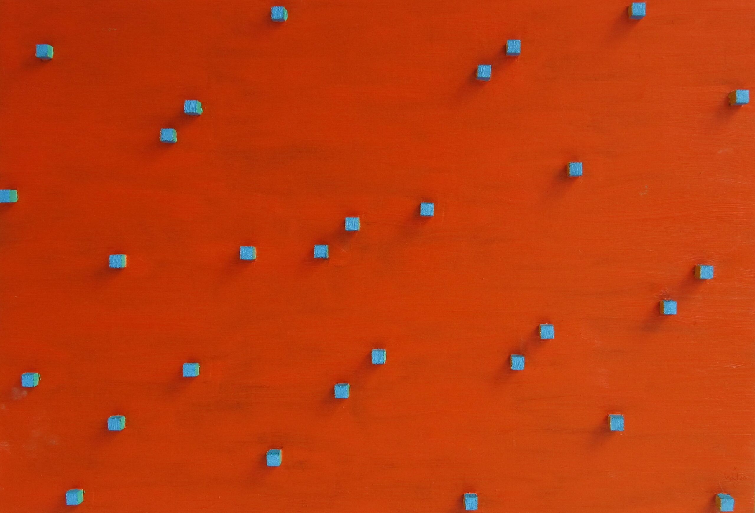 Oranje, 2004 - olieverf op paneel, 49.5 x 74 cm; kubusjes 1 x 1 cm, particuliere collectie