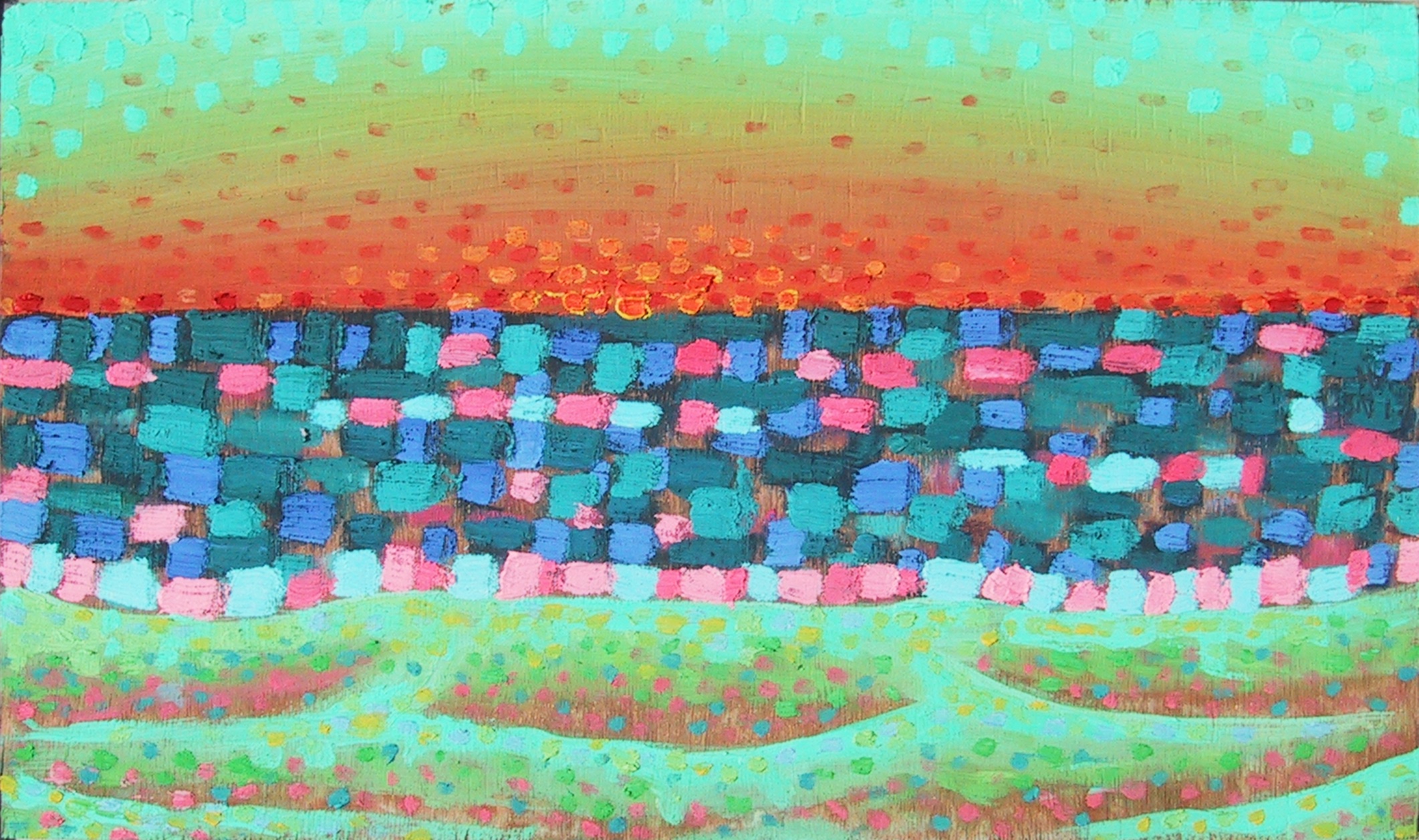 Zee bij zonsondergang, 2003 - olieverf op paneel, 25 x 42.5 cm, particuliere collectie