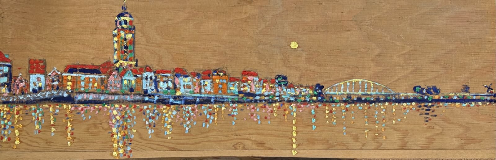 Deventer-maanlicht, 2025 - olieverf op paneel, 27 x 80 cm