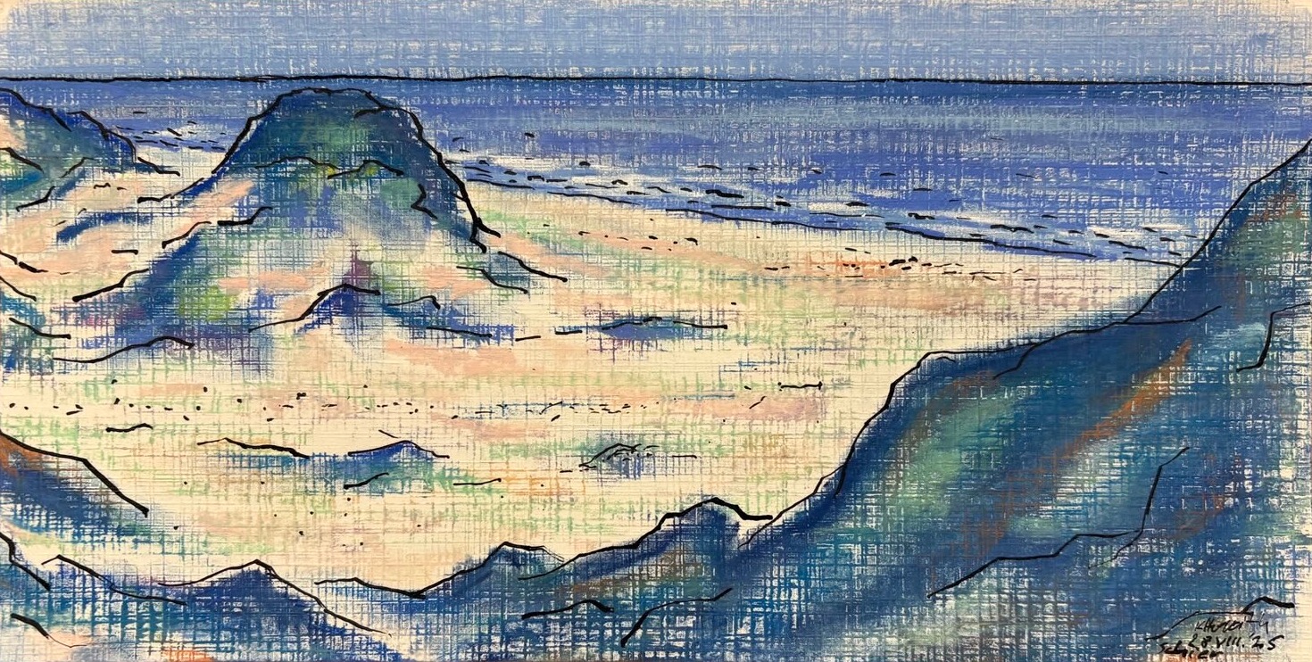 Schiermonnikoog, 2025 - 15 x 30 cm, pastel met Oost-Indische inkt op papier