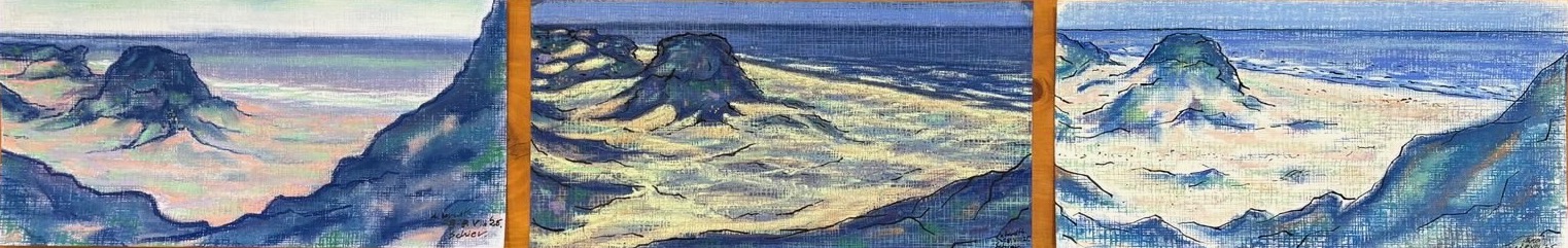 Drieluik Schiermonnikoog, 2025 - 15 x 30 cm, pastel met Oost-Indische inkt op papier