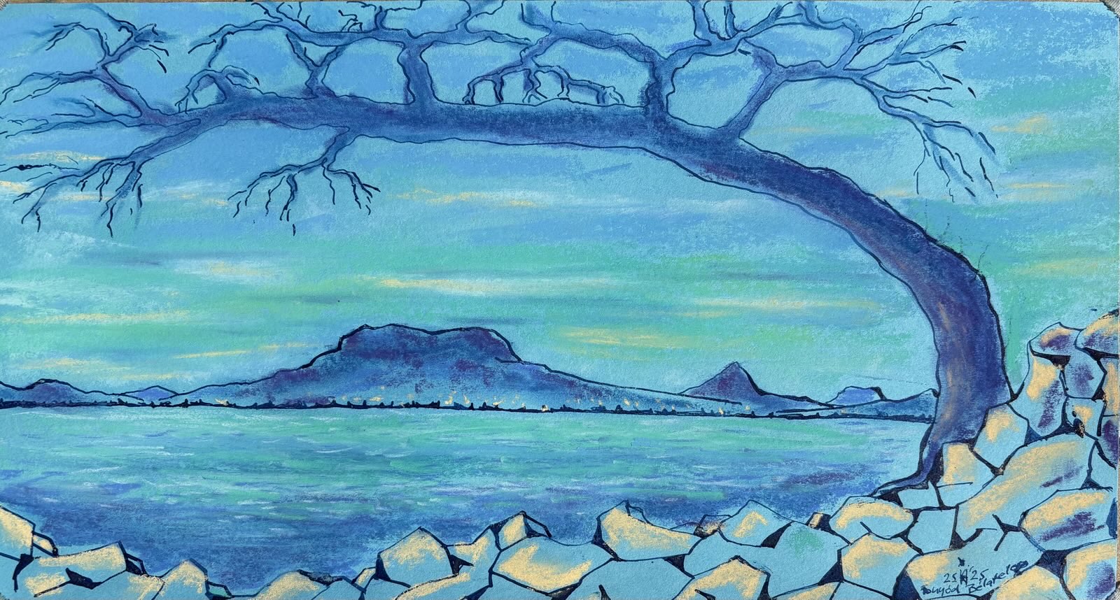 Balaton, 2025 - impressie VII, pastel op papier met Oost-Indische inkt, 18.5 x 34 cm