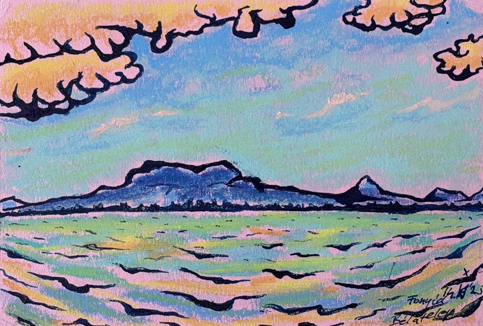 Balaton, 2025 - Impressie III, pastel op papier met Oost-Indische inkt, 11 x 16 cm