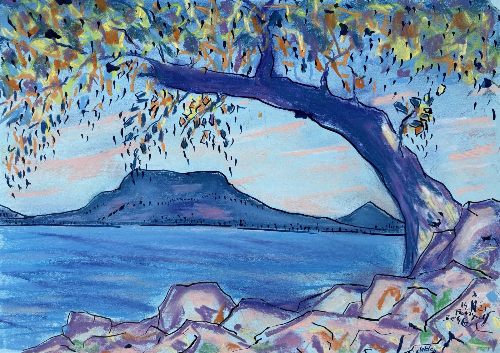 Balaton, 2025 - Impressie I, pastel op papier met Oost-Indische inkt, 24 x 34 cm