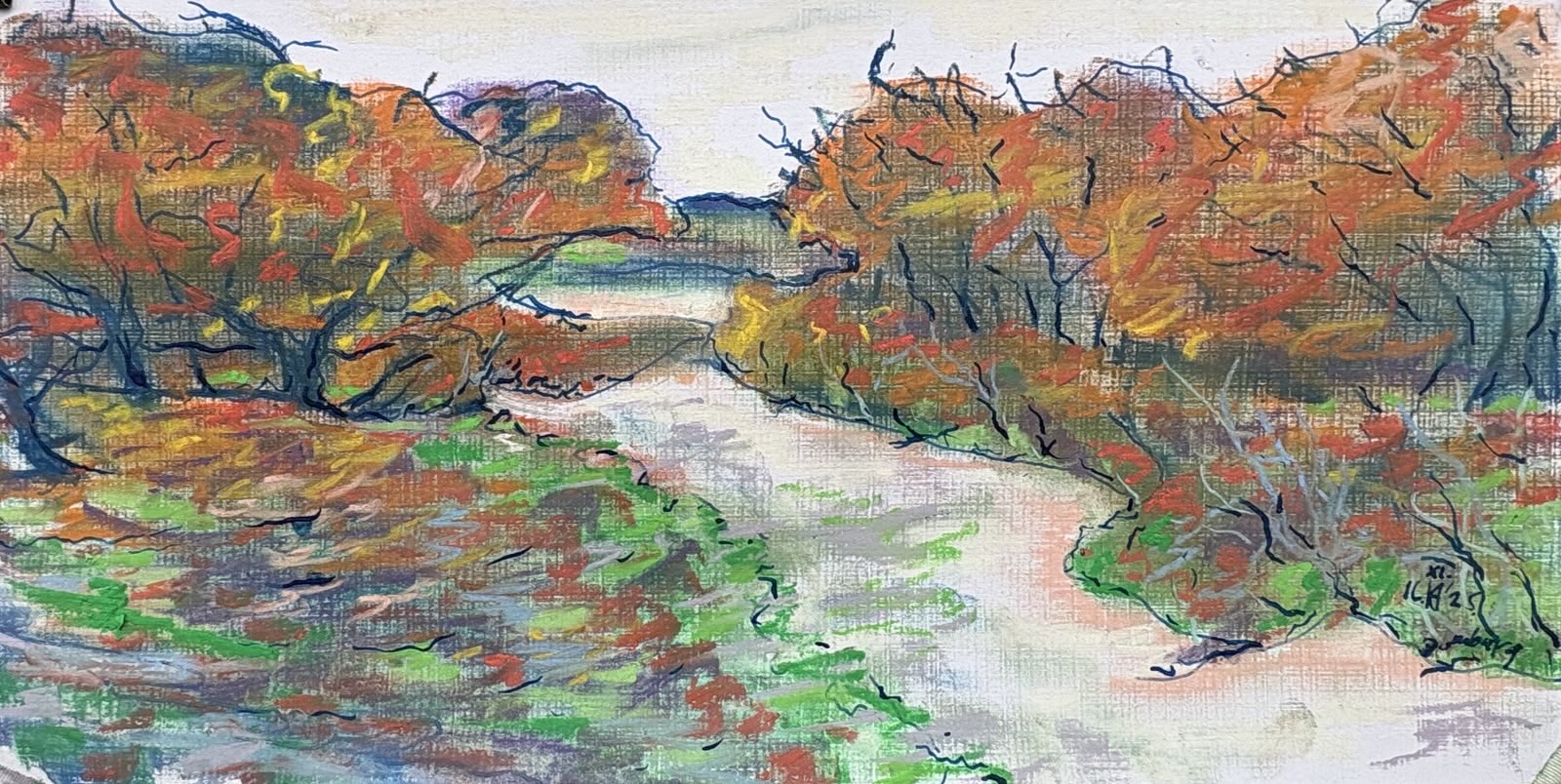 Luwte in Domburg, 2025 - Impressie I, pastel met Oost-Indische inkt, 15 x 30 cm