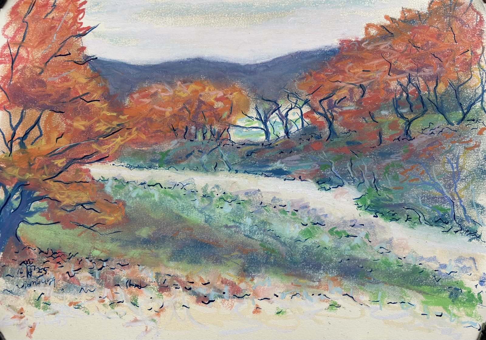 Luwte in Domburg, 2025 - Impressie II, pastel met Oost-Indische inkt, 24 x 34 cm