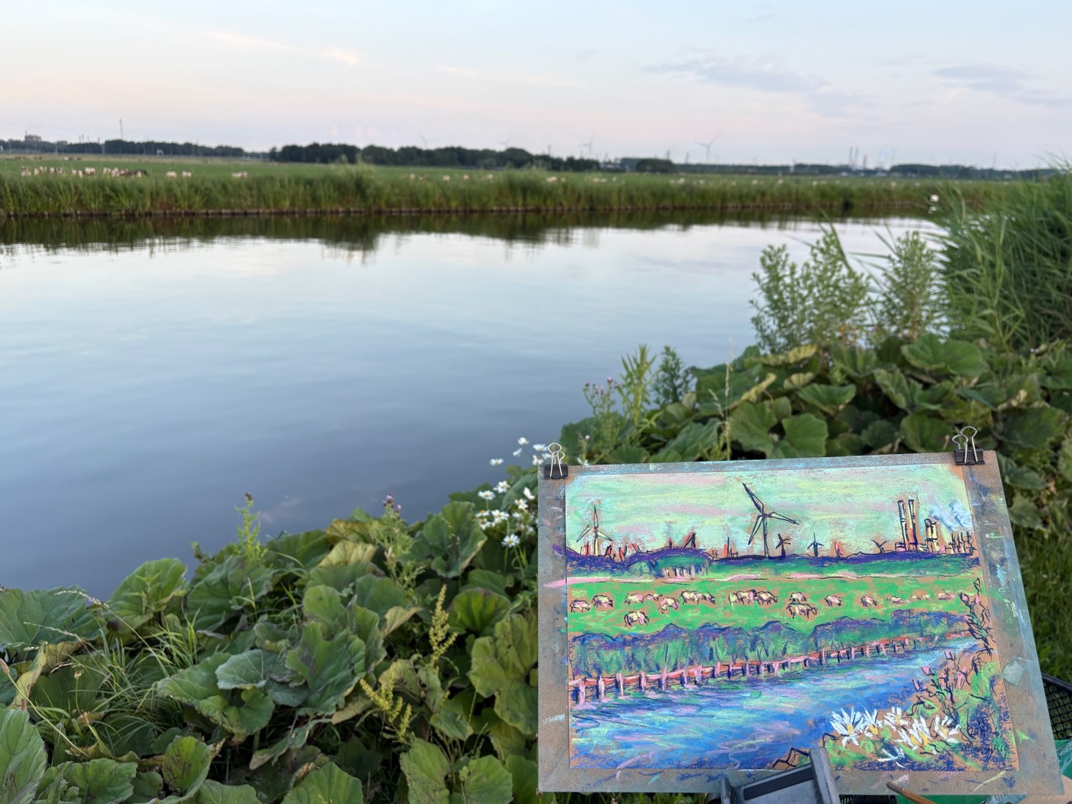 Foppenpolder Maasland III, 2026 - pastel en inkt op papier, 21 x 29.5 cm