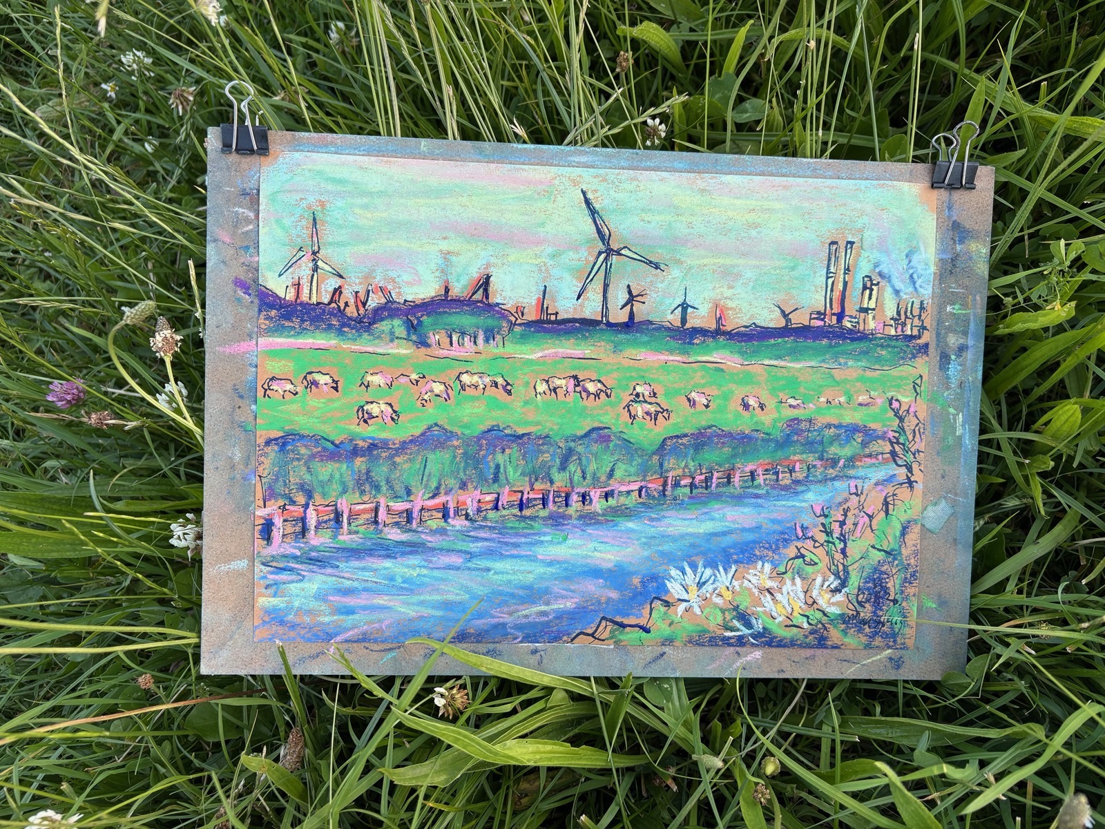 Foppenpolder Maasland III, 2026 - pastel en inkt op papier, 21 x 29.5 cm