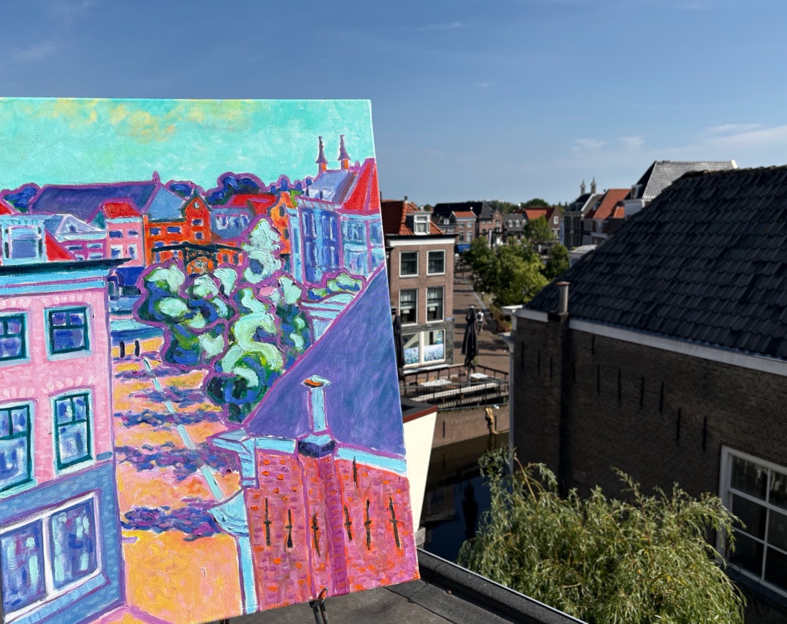 Zicht op de Markt Maassluis, 2026 - olieverf op doek, 80 x 60 cm