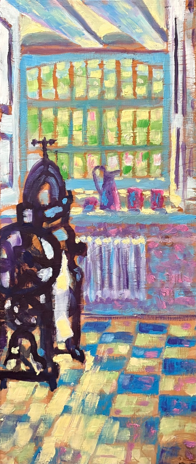 Waskamer in souterrain, 2026 - olieverf op paneel, 40.5 x 17.5 cm