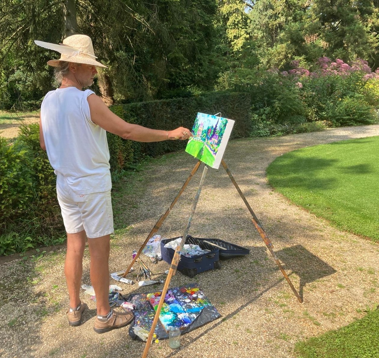 Schilderend in de tuin van Huis Verwolde