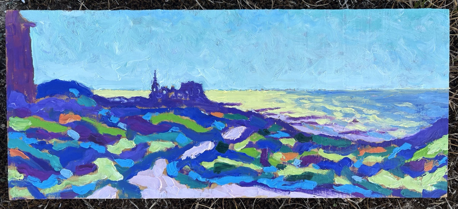 Domburg, 2026 - Tegenlicht, olieverf op paneel, 17.5 x 40.5 cm