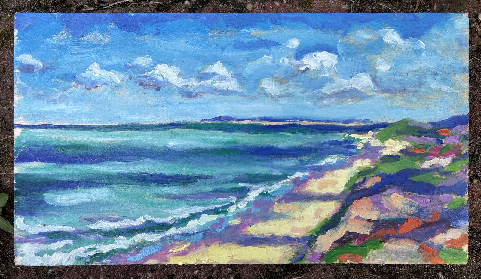 Domburg, 2026 - Wolken, olieverf op paneel, 19.5 x 35 cm