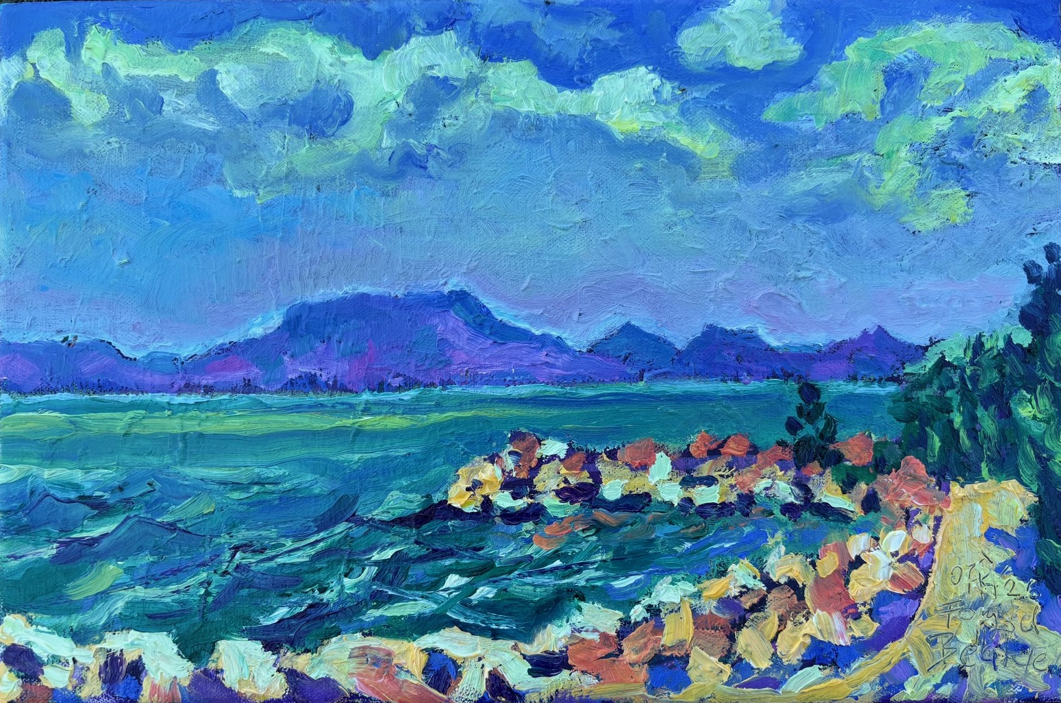 Balaton, 2026 - Ingang haventje, olieverf op doek, 20 x 30 cm